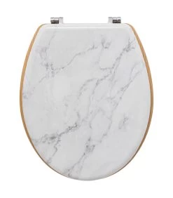 Abattant WC Bois Effet Marbre Blanc + Zinc