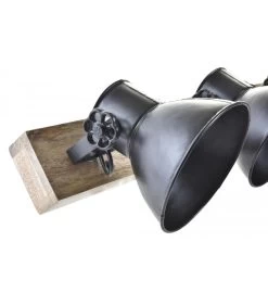 Applique Murale Bois Et Métal Noir Triple - 67x18x24cm -Produits Menagers Boutique applique murale bois et metal noir triple 67x18x24cm 2