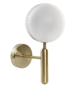 Applique Murale Métal Doré Et Globe En Verre Dépoli Blanc- 15x15x38cm