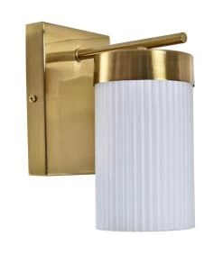 Applique Murale Métal Doré Et Verre Dépoli Blanc 12x15x20cm