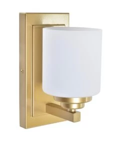 Applique Murale Métal Doré Et Verre Dépoli Blanc 12x17x25cm