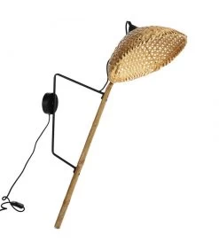 Applique Murale Métal Noir Et Bambou