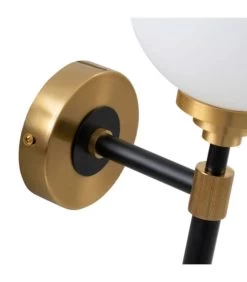 Applique Murale Métal Noir Et Doré Et Globe En Verre Dépoli Blanc -Produits Menagers Boutique applique murale metal noir et dore et globe en verre depoli blanc 2