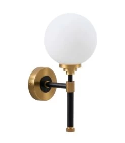 Applique Murale Métal Noir Et Doré Et Globe En Verre Dépoli Blanc