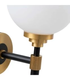 Applique Murale Métal Noir Et Doré Et Globe En Verre Dépoli Blanc -Produits Menagers Boutique applique murale metal noir et dore et globe en verre depoli blanc 3