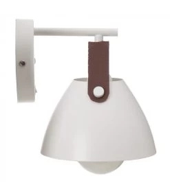 Applique Murale Ronde En Métal Blanc Et Cuir Marron -Produits Menagers Boutique applique murale ronde en metal blanc et cuir marron 1