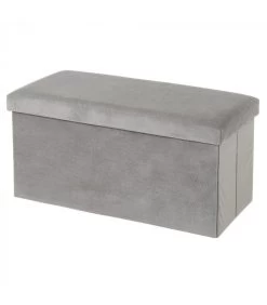 Banquette Coffre De Rangement Pliable Velours Gris