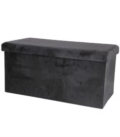 Banquette Coffre De Rangement Velours Noir - 76x37.5x37.5cm