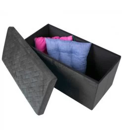 Banquette Coffre De Rangement Velours Noir - 76x37.5x37.5cm -Produits Menagers Boutique banquette coffre de rangement velours noir 76x375x375cm 3