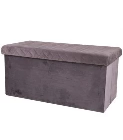 Banquette Coffre De Rangement Velours Gris - 76x37.5x37.5cm