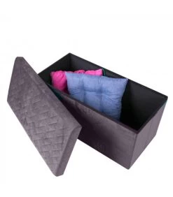 Banquette Coffre De Rangement Velours Gris - 76x37.5x37.5cm -Produits Menagers Boutique banquette coffre de rangement velours vert 76x375x375cm 6
