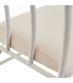 Banquette En Métal Blanc Et Assise Rembourrée Coton Beige - 68x30x64cm -Produits Menagers Boutique banquette en metal blanc et assise rembourree coton beige 68x30x64cm 4