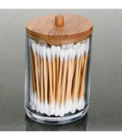 Boîte Coton-tiges Ronde Acrylique Et Bambou 7x7x10.5cm -Produits Menagers Boutique boite coton tiges ronde acrylique et bambou 7x7x105cm 2