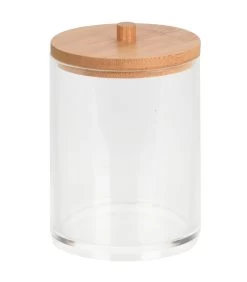 Boîte Coton-tiges Ronde Acrylique Et Bambou 7x7x10.5cm