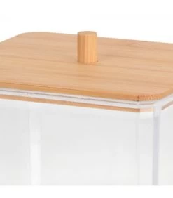 Boîte Salle De Bain Carrée Acrylique Et Bambou - 9.5x9.5x7.5cm -Produits Menagers Boutique boite salle de bain carree acrylique et bambou 95x95x75cm 2