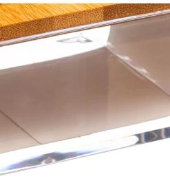 Boîte Salle De Bain Carrée Transparent Et Bambou - 9.6x9.6x5.1cm -Produits Menagers Boutique boite salle de bain carree transparent et bambou 96x96x51cm 2