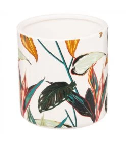 Boîte Salle De Bain Céramique Feuillage Exotique - 9.8x9.8x11cm -Produits Menagers Boutique boite salle de bain ceramique feuillage exotique 98x98x11cm 2