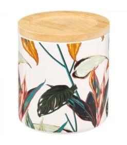 Boîte Salle De Bain Céramique Feuillage Exotique - 9.8x9.8x11cm