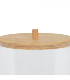 Boîte Salle De Bain Ronde Acrylique Et Bambou - 9.5x9.5x10cm -Produits Menagers Boutique boite salle de bain ronde acrylique et bambou 95x95x10cm 2