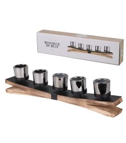 Bougeoir Bois Et Métal 5 Bougies - 54x7x13cm -Produits Menagers Boutique bougeoir bois et metal 5 bougies 54x7x13cm 2
