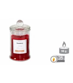 Bougie Parfumée Dans Pot En Verre Fraise - 6x11cm -Produits Menagers Boutique bougie parfumee dans pot en verre fraise 6x11cm 2