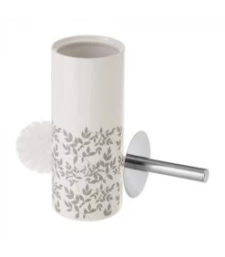 Brosse WC Céramique Blanc Et Gris Feuillage -Produits Menagers Boutique brosse wc ceramique blanc et gris feuillage 2