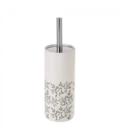 Brosse WC Céramique Blanc Et Gris Feuillage