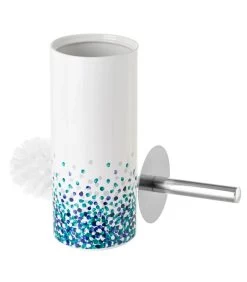 Brosse WC Céramique Bleu Et Blanc Pétales