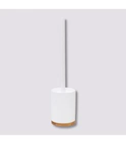 Brosse WC Polyrésine Blanc Et Bambou - 8.8x8.8x40cm -Produits Menagers Boutique brosse wc polyresine blanc et bambou 88x88x40cm 2