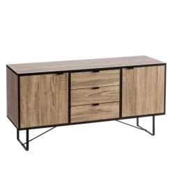 Buffet 2 Placards + 3 Tiroirs Bois Et Métal Noir