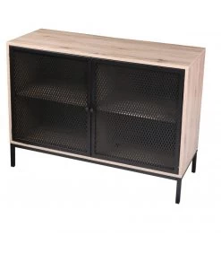 Buffet 2 Portes Bois Et Métal Grillagé Noir