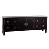 Buffet Chinoiserie En Bois Noir Et Doré 1 Porte Et 8 Tiroirs