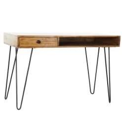 Bureau Bois De Sesham Et Métal Noir 1 Tiroir Et 1 Casier - 115x55x76cm