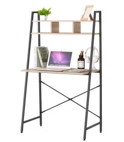 Bureau étagère En Bois Et Métal Noir - 84x45.5x142cm