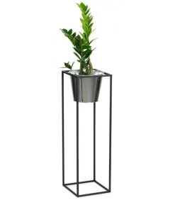 Cache-pot Sur Pied En Métal Noir Et Pot Argenté - Hauteur 80cm -Produits Menagers Boutique cache pot sur pied en metal noir et pot argente hauteur 80cm 6