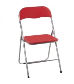 Chaise D'appoint Pliable En Métal Chromé Et Similicuir Rouge - 44x46x78cm