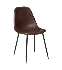 ATMOSPHERA Chaise En Similicuir Marron Et Pieds En Métal Noir 43x53x80cm