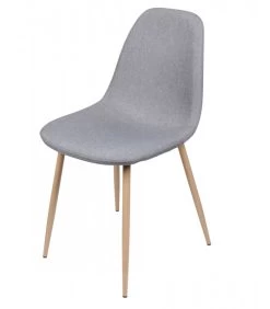 Chaise En Tissu Gris Clair Pieds En Métal Effet Bois