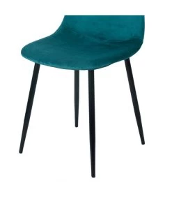 Chaise En Velours Bleu Canard Pieds En Métal Noir - 44x53x88cm -Produits Menagers Boutique chaise en velours bleu canard pieds en metal noir 44x53x88cm 2