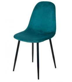 Chaise En Velours Bleu Canard Pieds En Métal Noir - 44x53x88cm
