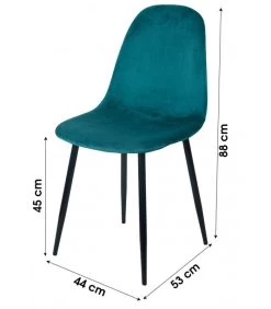 Chaise En Velours Bleu Canard Pieds En Métal Noir - 44x53x88cm -Produits Menagers Boutique chaise en velours bleu canard pieds en metal noir 44x53x88cm 3
