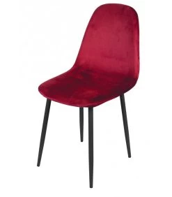Chaise En Velours Rouge Pieds En Métal Noir - 44x53x88cm