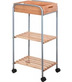 Charriot De Rangement Pour Salle De Bain En Métal Et Bambou