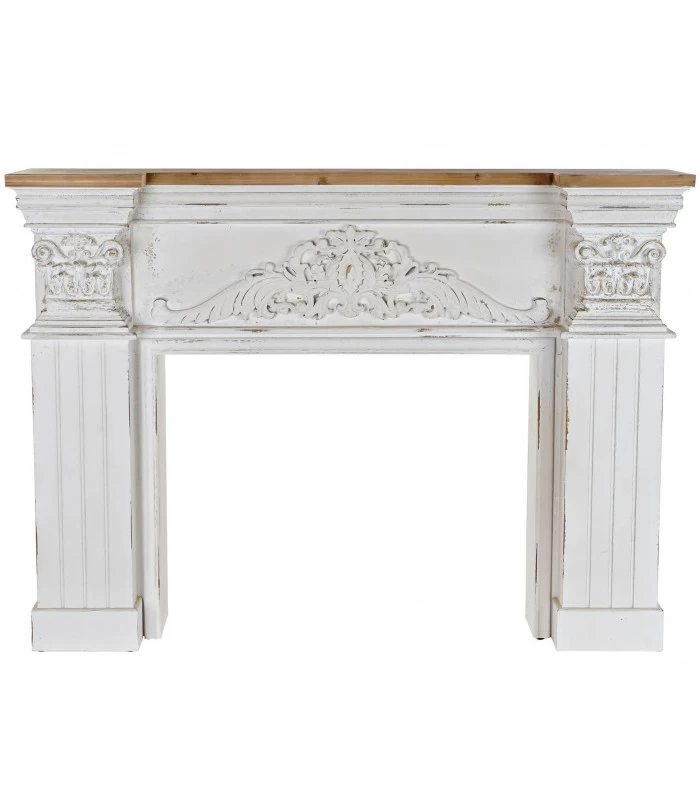 Cheminée Décorative Classique En Bois Bicolore Bois Et Blanc - L144cm 3 Cheminée Décorative Classique En Bois Bicolore Bois Et Blanc - L144cm