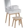 Coiffeuse Bicolore Bois Et Blanc Avec Miroir + Tabouret - 60x49.5x85cm -Produits Menagers Boutique coiffeuse bicolore bois et blanc avec miroir tabouret 60x495x85cm