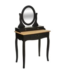 ATMOSPHERA Coiffeuse En Bois Noir Avec Miroir 3 Tiroirs 74x40x135cm