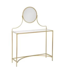 ATMOSPHERA Coiffeuse En Métal Doré Et Plateau En Verre 98x32x139cm