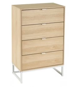 Commode Bois Et Métal Blanc 4 Tiroirs - 60x35x97.5cm