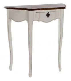 Console Classique Demi-Lune En Bois Bicolore Blanc Et Bois
