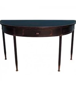 Console Classique Demi-Lune En Métal Noir Vieilli Avec Tiroir